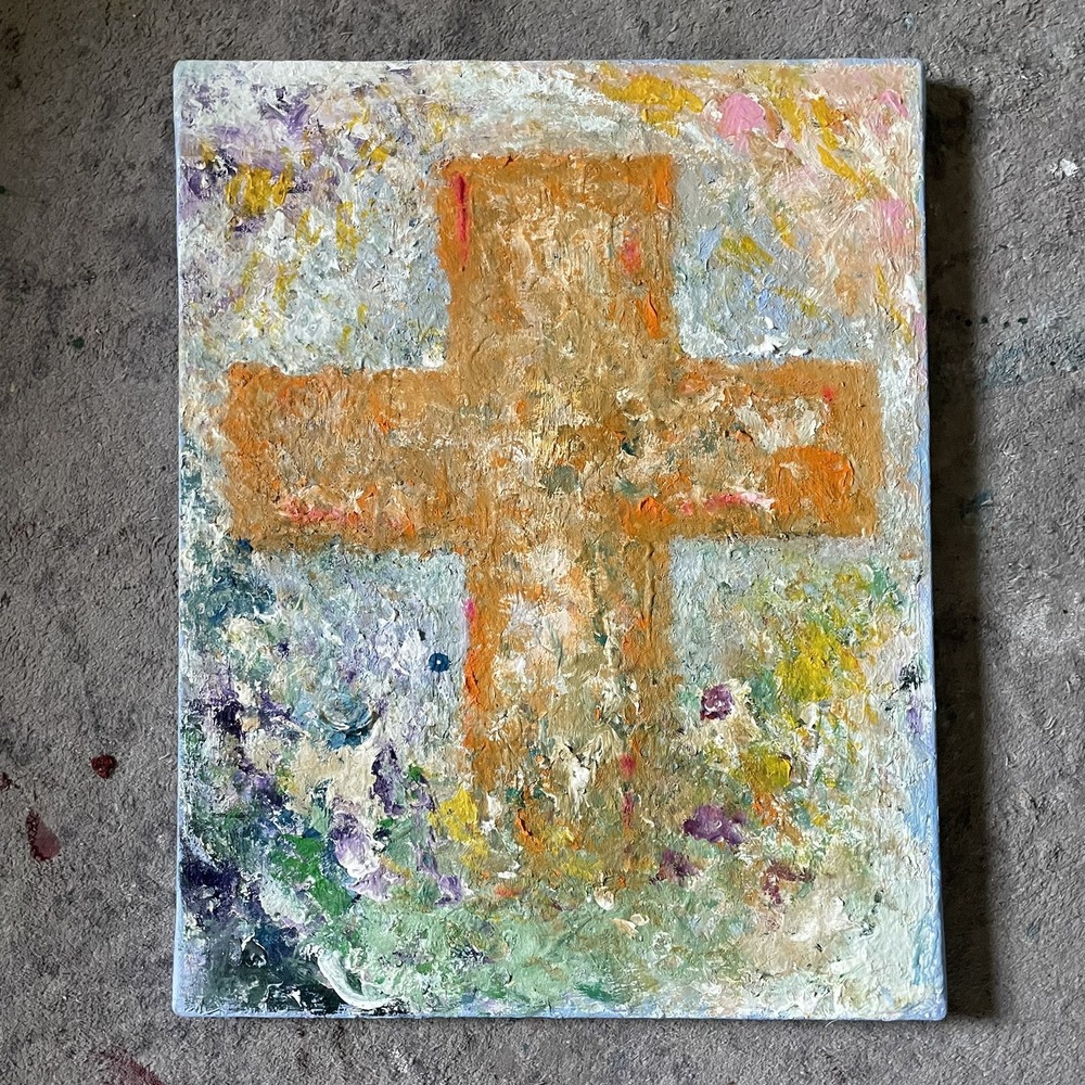 Oman Hosea HAPPY SUNDAY Original 11x14 Cross Religious Expressionism Painting